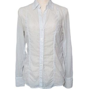Women's Express Sheer button up Lite Blue with silver metallic detailing Size S